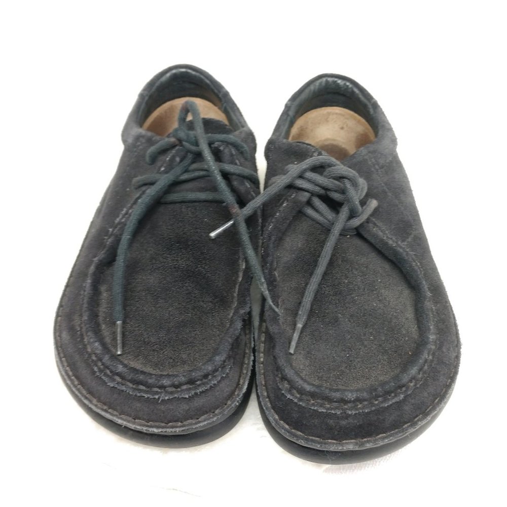 VTG Birkenstock 37 (6 - 6.5) Black Suede Rubber Moccasin Shoes Comfort Rare
